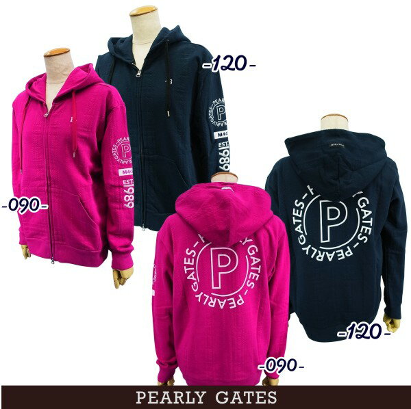 PEARLY GATES パーリーゲイツニューサークルロゴ！チェックジャガードレディース 裏毛フルジップフーディパーカー=MADE IN JAPAN= 055-3262002/23D