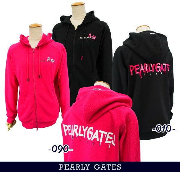 【NEW】PEARLY GATES パーリーゲイツドライミックスストレッチメッシュポンチペイントロゴ レディース フルジップパーカー【Pink with BLACK】055-3262802/23C