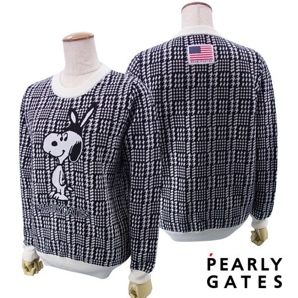 【NEW】【SNOOPY×PEARLYGATES】スヌーピー by パーリーゲイツスヌーピーコラボ VICTORIA × AMOSSAレディースグレンチェッククルーネックニットセーター プルオーバー 055-0270028/20D【SNOOPY】【GLENCHECK】