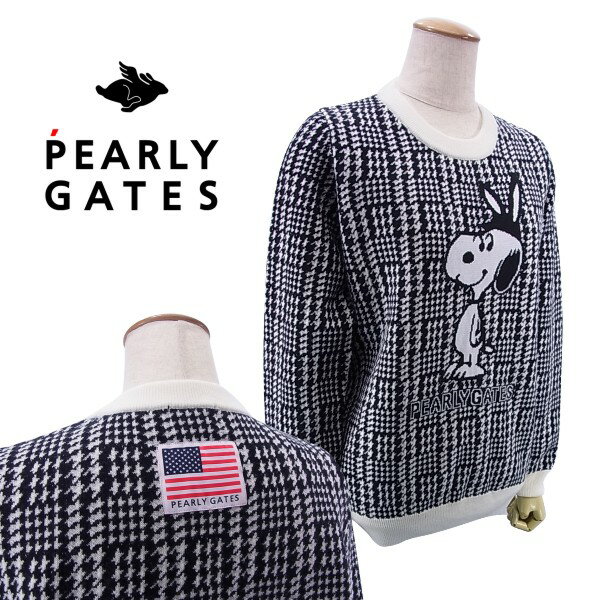 【NEW】【SNOOPY×PEARLYGATES】スヌーピー by パーリーゲイツスヌーピーコラボ VICTORIA × AMOSSAレディースグレンチェッククルーネックニットセーター プルオーバー 055-0270028/20D【SNOOPY】【GLENCHECK】