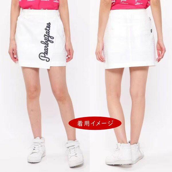 【PREMIUM OUTLET60超OFF】PEARLYGATES パーリーゲイツ筆記体ロゴグラフィック 千鳥ジャガードレディース ラップ風スカート 055-3134410/23B