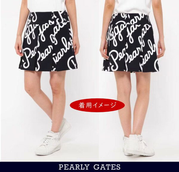 【PREMIUM OUTLET】PEARLYGATES パーリーゲイツ筆記体ロゴグラフィック レディースプリーツスカート 055-3134412/23B