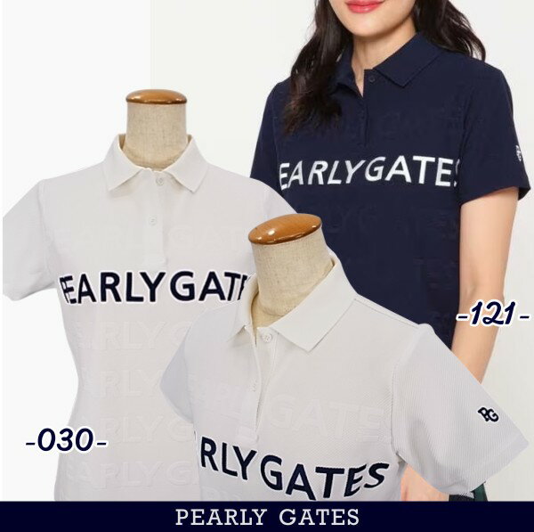 PEARLY GATES パーリーゲイツレディース ロゴジャガード半袖ポロシャツ=JAPAN MADE= 055-3160312/23A