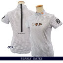 PEARLY GATES パーリーゲイツパームツリー & エンブレムプリントハイゲージサーマルレディース半袖モックシャツ=MADE IN JAPAN= 055-3267704/23C