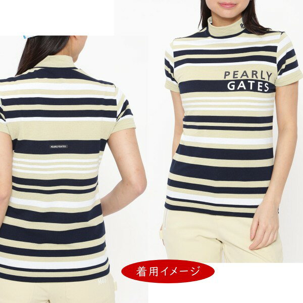【PREMIUM SALE40%OFF】PEARLY GATES パーリーゲイツCHAMPAGNE SERIES.マルチボーダーレディース ベアカノコ半袖モックシャツ=MADE IN JAPAN= 055-4167408/24A