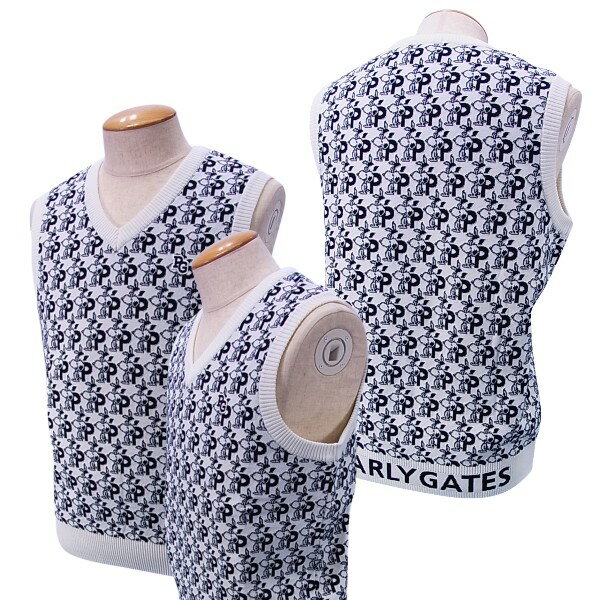 【NEW】【SNOOPY×PEARLYGATES】スヌーピー by パーリーゲイツ メンズ袋ジャガード Vネックニットベスト=JAPAN MADE= 053-0273907/20C