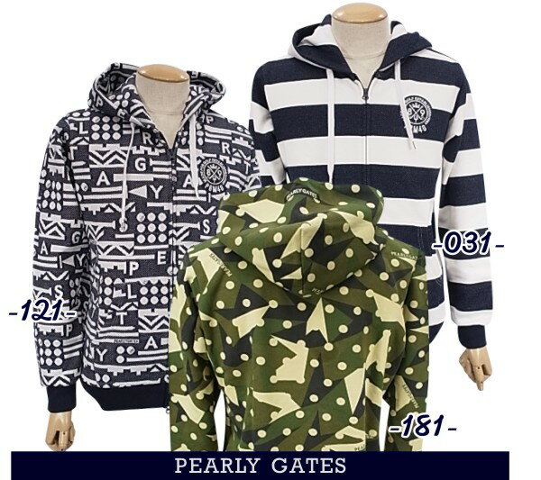 PEARLY GATES パーリーゲイツボーダー/ナバホ柄/CAMO&DOTインレイジャガード裏起毛メンズフルジップフーディパーカー=JAPAN MADE= 053-3162101/22D