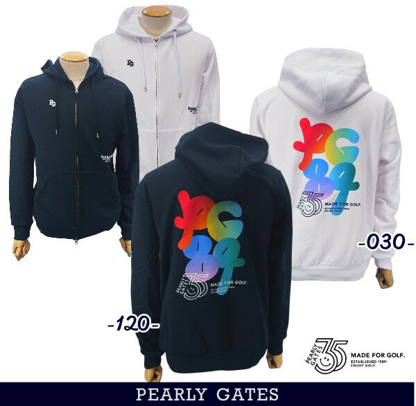 【NEW】PEARLY GATES パーリーゲイツYes! Yes!! Yes!!! 35th Anniv.Keep Going!バックプリントメンズ裏毛パーカーフルジップフーディ―=MADE IN JAPAN= 053-4162203/24A