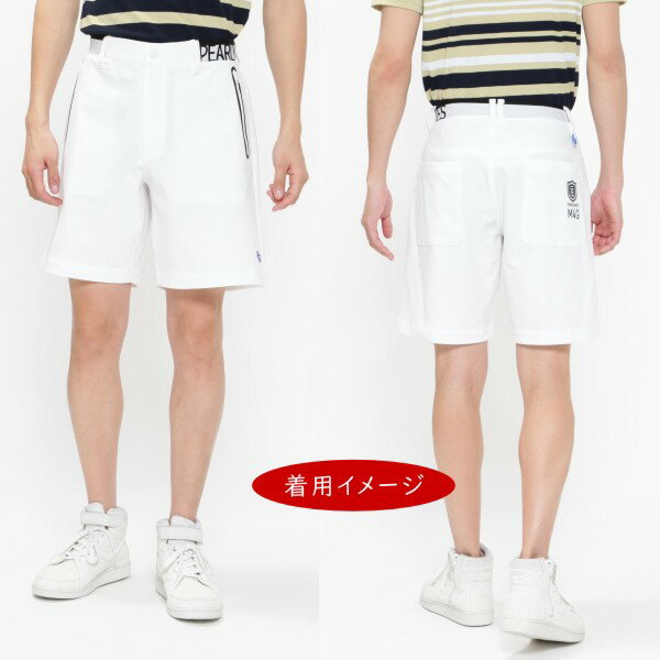 【PREMIUM SALE 40%OFF】PEARLYGATES パーリーゲイツCHAMPAGNE SERIES.形状回復TEXBRIDWジャガードヘリンボーン ゴムロゴウエストメンズショートパンツ 053-4132401/24B
