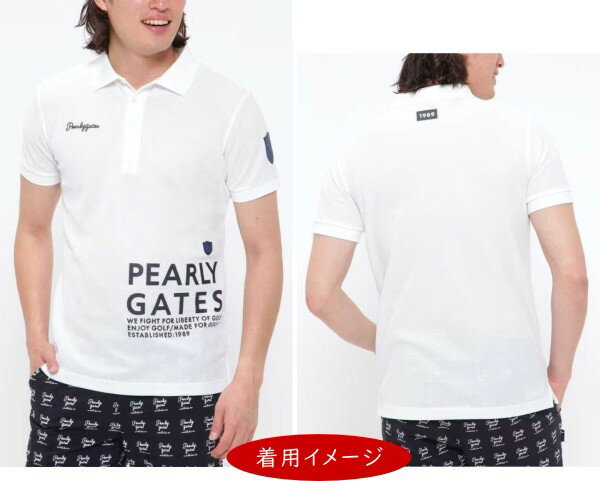 【NEW】PEARLY GATES パーリーゲイツ筆記体ロゴグラフィックハニカムリバーメンズ 半袖ポロシャツ=JAPAN MADE= 053-3160401/23B