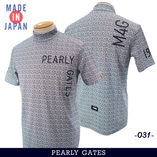 PEARLY GATES パーリーゲイツクロッシングPGロゴ 小花総柄 メンズベアカノコ半袖モックシャツ=MADE IN JAPAN 053-4167403/24B