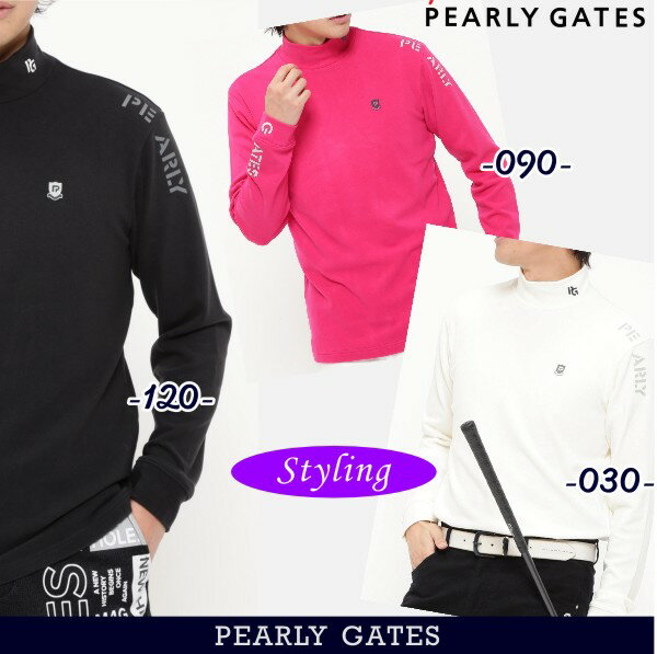 PEARLY GATES パーリーゲイツPGステンシルロゴ-吸湿発熱/ソリストヒートメンズベア天竺長袖モックシャツ053-5166001/24D【正規品】