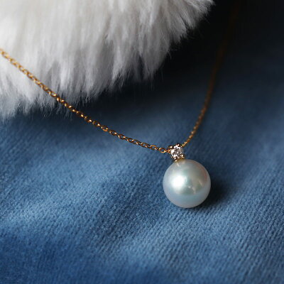 【楽天市場】K18 あこや真珠 一粒 DIA ネックレスダイア akoya necklace D0.04ct 1pcs：パール優美