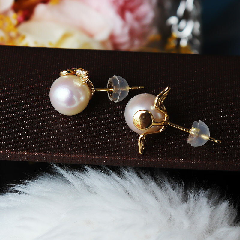 K18 あこや真珠 Angel pearl DIA ピアスダイア akoya piace D0.04ct 16pcs