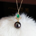 パール優美 ネックレス 黒蝶真珠 ネックレス 18K EMERALD DIA ネックレス ダイア tahitian pearl necklace EMERALD0.2ct D0.02ct 2pcs