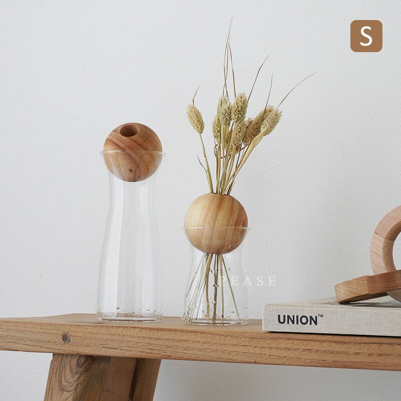 【セール 全品5%OFFクーポン】【最強配送】ウッド×ガラス フラワーベース Sサイズ 一輪挿し 花瓶 ナチュラル 木製 おしゃれ かわいい 北欧 韓国インテリ...
