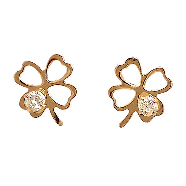 人気 クローバー　ダイヤ入りピアス　18k　直結　イエローゴールド　ラッキーモチ...