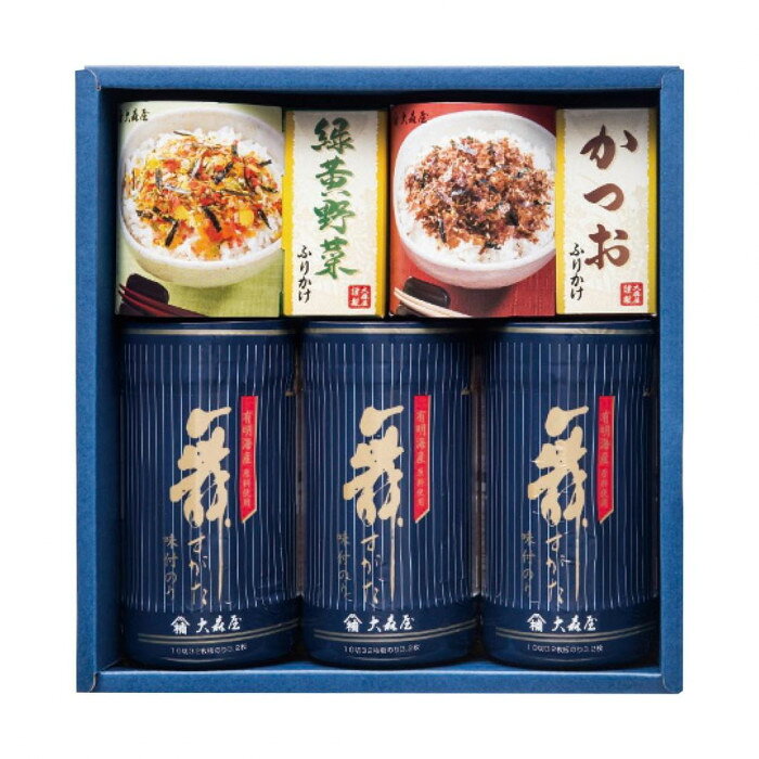 風味と口溶けの良い味付のりと、手軽にお使いいただけるふりかけの個袋を詰合せました。サイズ個装サイズ：26×26×9cm重量個装重量：670g仕様賞味期間：製造日より540日セット内容味付のり(10切32枚)3個・ふりかけ(緑黄野菜・かつお各2.5g×10袋1箱)生産国日本原材料名称：卓上のり・ふりかけ詰合せアレルギー表示卵、乳、小麦、えび、ごま、さば、大豆（原材料の一部に含んでいます）保存方法常温保存製造（販売）者情報株式会社大森屋fk094igrjs