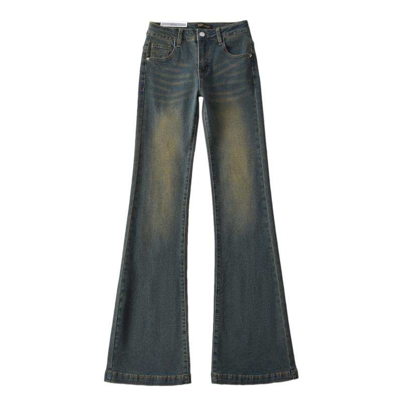 デニム レディース ローライズ フレアジーンズ アメリカン カジュアル ストレッチ 美脚 ロングパンツ ..