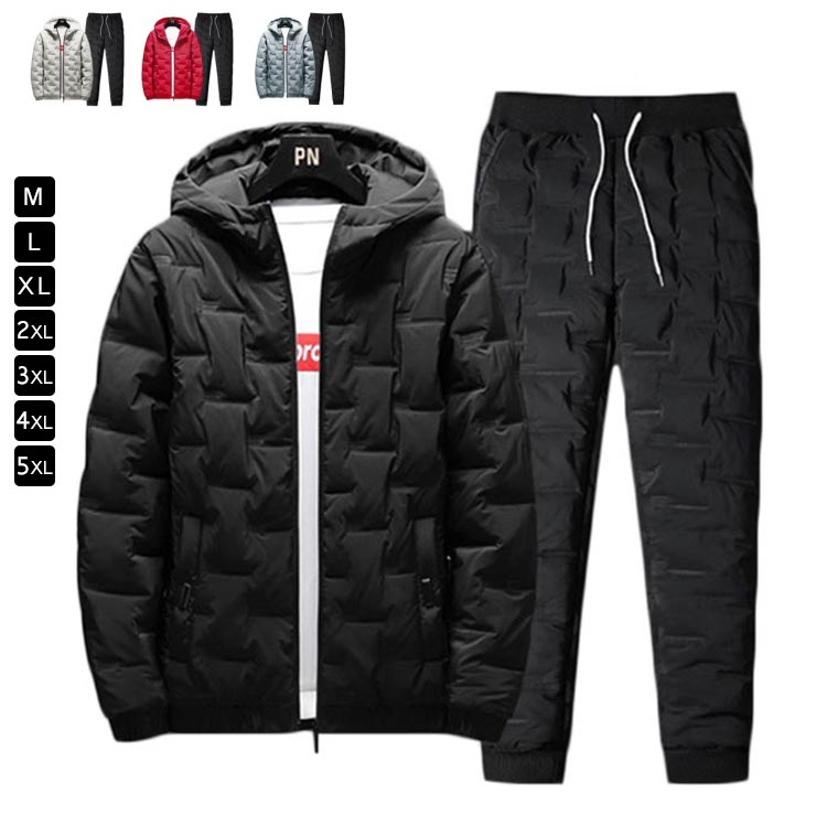 上下セット メンズ 冬 セットアップ パーカー 中綿ジャケット 防寒 厚手パンツ 無地 スウェット上下セット スポーツウェア