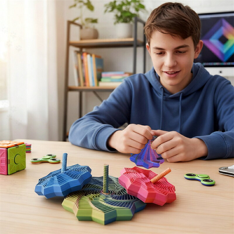 3Dプリント 立体　変形おもちゃ 八角形のハンドルスパイラルタワー 魔法の幾何学 デスクトップスパイラル減圧クリエイティブパズル おもちゃ ストレス発散 子供 大人玩具 ストレス解消玩具　グラデーション 3