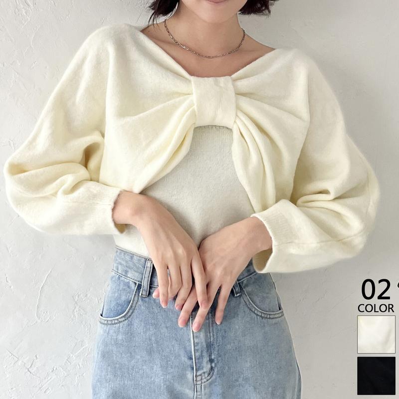 Rakuten - 【WEB限定価格】りぼんモチーフ ニットセット トップス ボレロ キャミソール セットアイテム オフショルダー ニット 秋 冬 【宅配便配送】【WaN】