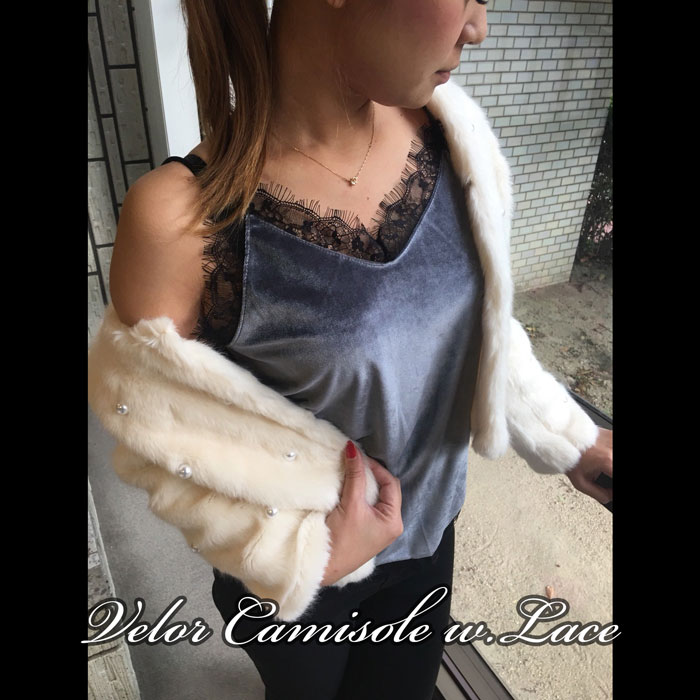 【半額★スーパーSALE】【送料無料】 レース付きベロアキャミ （ ベロア プチプラ 透け感 STRIP CABARET ストキャバ ストレッチ ） 【メール便送料無料商品】【WaG】