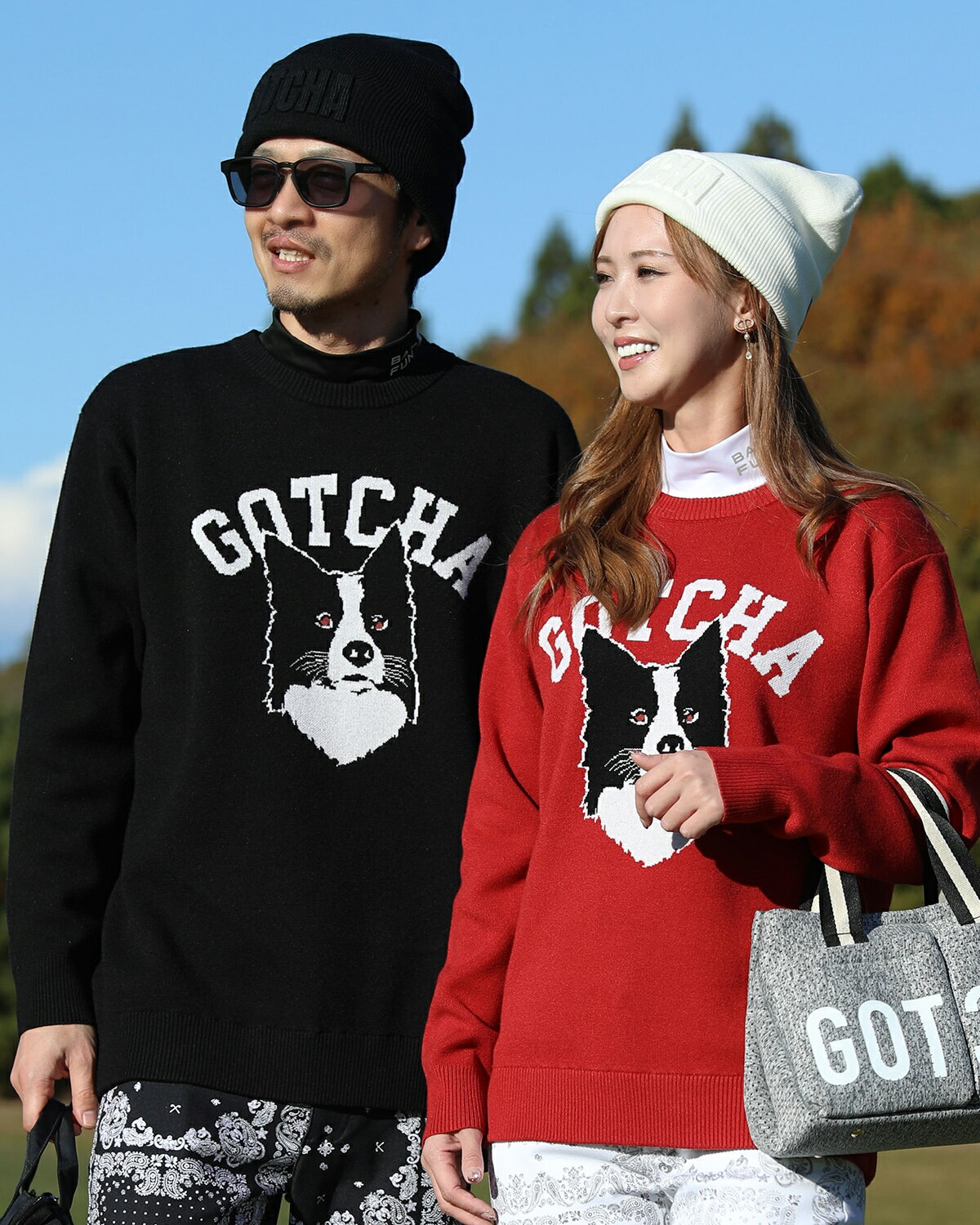 GOTCHA GOLF (ガッチャゴルフ) ウォッシャブル ジャカード ドッグ クルーネック セーター メンズ レディース ゴルフウェア 大きいサイズ ニット ...