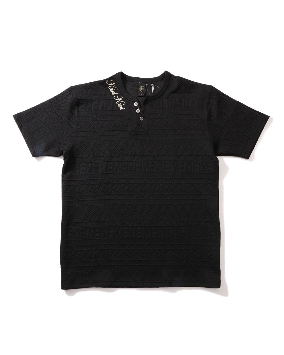 Karl Kani (カールカナイ) ブリスター ジャカード Yヘンリーネック Tシャツ メンズ レディース 大きいサイズ 半袖