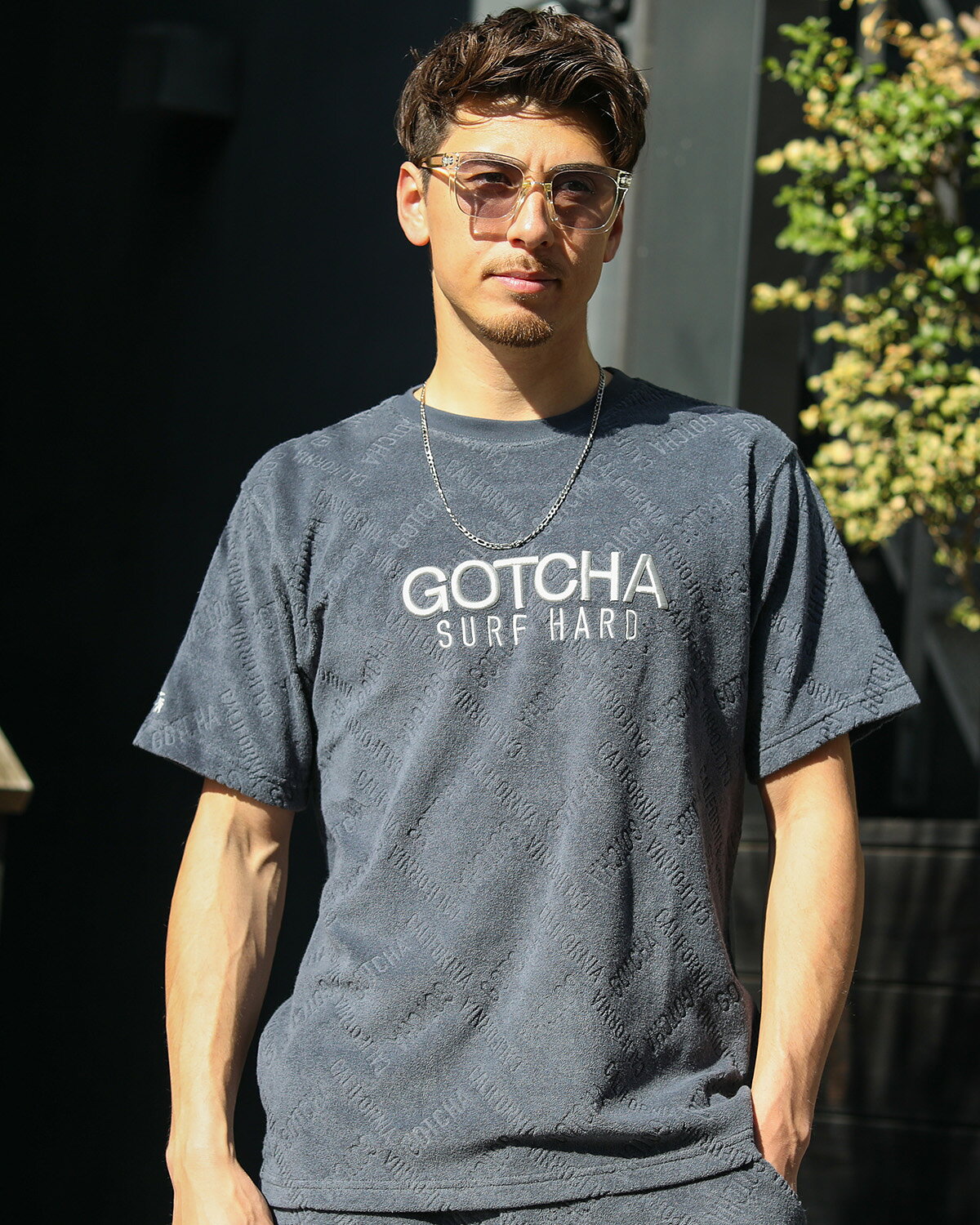 GOTCHA ロゴ 総柄 切替 パイル T
