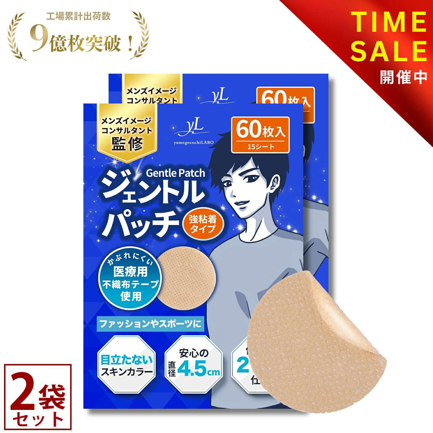  ジェントルパッチ ニップレス 男性用 メンズニップレス メンズ ニップルシール  ニプレス 乳首を隠す 乳首 隠す シール シャツ 透け防止 ランニング 擦れ対策 強粘着2袋セット