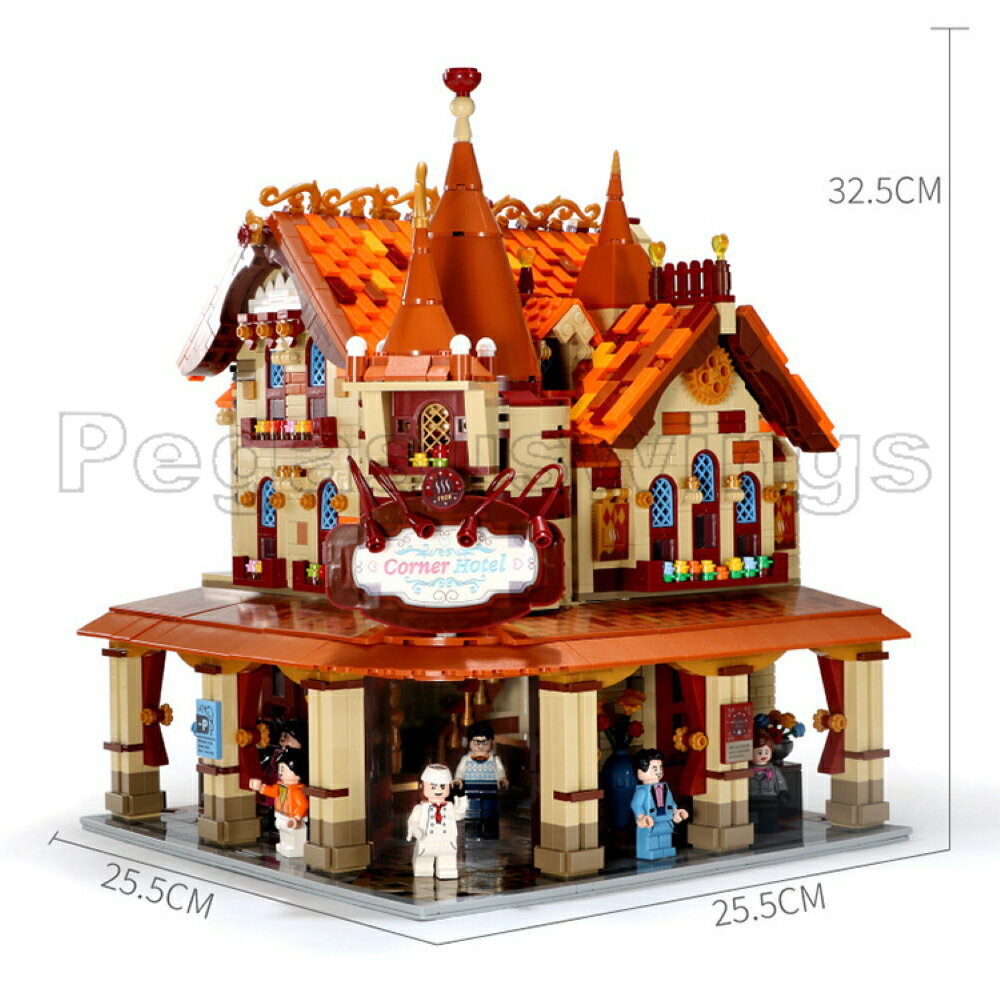 Domestic shipping. No guarantee against stock shortages. LEGO compatible building blocks. Creator Corner Hotel with light blocks. DG LEGO compatible product. LEGO compatible blocks. Gift. Christmas present. Birthday. Adult. LEGO compatible blocks. No outer box. Domestic stock.