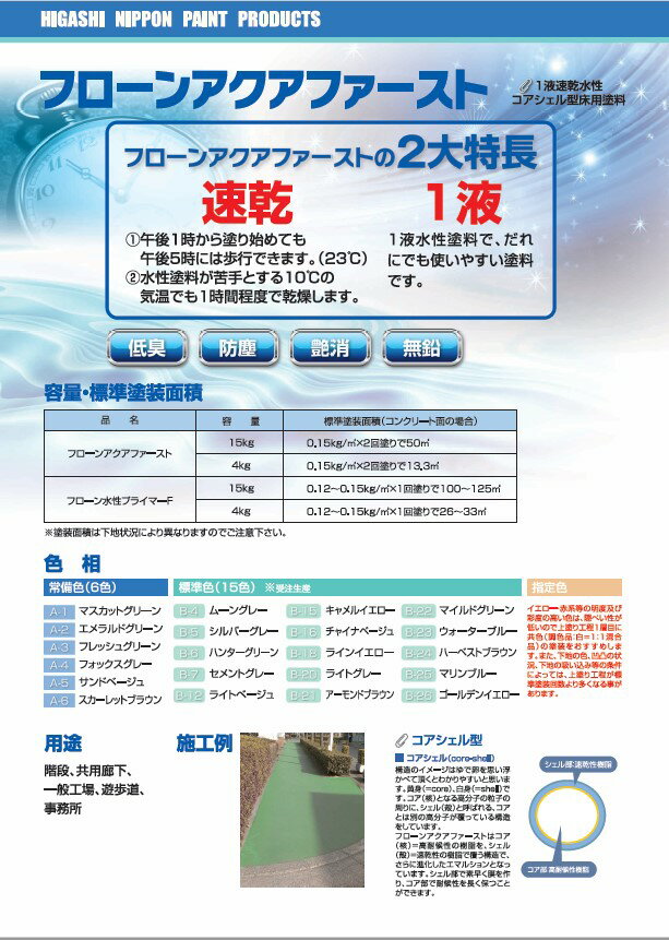 フローンアクアファースト　15kg　B-22マイルドグリーン　【東日本塗料】 2