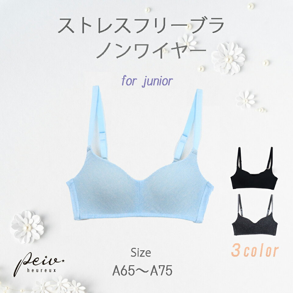【4H限定！20%OFFクーポン！】ジュニア ノンワイヤー ストレスフリーブラ キッズ シームレス ブラジャー スクール A65〜A75 ファーストブラ ジュニアブラ 下着 ソフトブラ メール便 送料無料