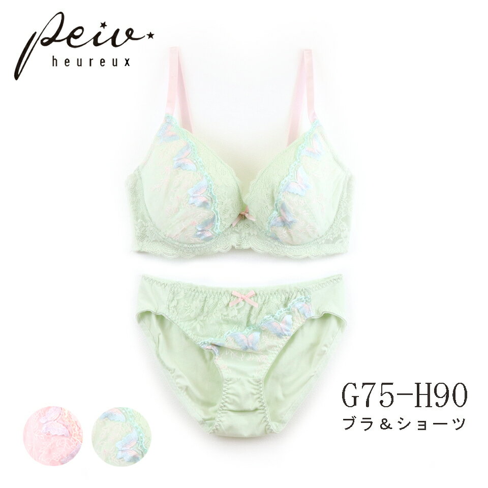 大きいサイズ ブラショーツセット ブラジャー ショーツ セット ワイヤーブラジャー レディース 下着 蝶柄 グリーン ピンク ブラショー 上下セット 送料無料