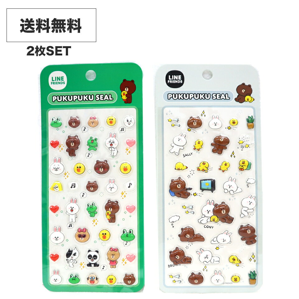 送料無料 シール 2枚セット シール NN LINE FRIENDS ぷくぷくシール