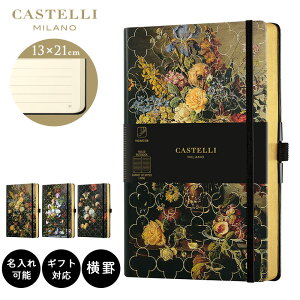 公式【ネコポス送料無料】名入れできる カステリミラノ ノート M 7mm 横罫 VINTAGE CASTELLI MILANO ペンホルダー付き 高級 ネーム ビンテージ フラワー 花 紙 文具 オフィス 日記 絵 手帳 会議 ギフト プレゼント おしゃれ 人気 ステーショナリー レディース シック