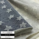 デニム風裏毛 星柄ジャガード(裏毛生地 星 ニット 生地 布 トレーナー生地 うらけ 子供服 犬服 スター 日本製 ハンドメイド 綿100%)【メール便50cmまで/50cm単位】