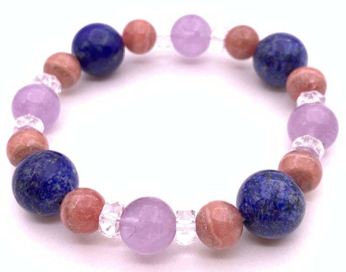 天然石インカローズ&ラピスラズリ&ラベンダーアメジストのブレスレット