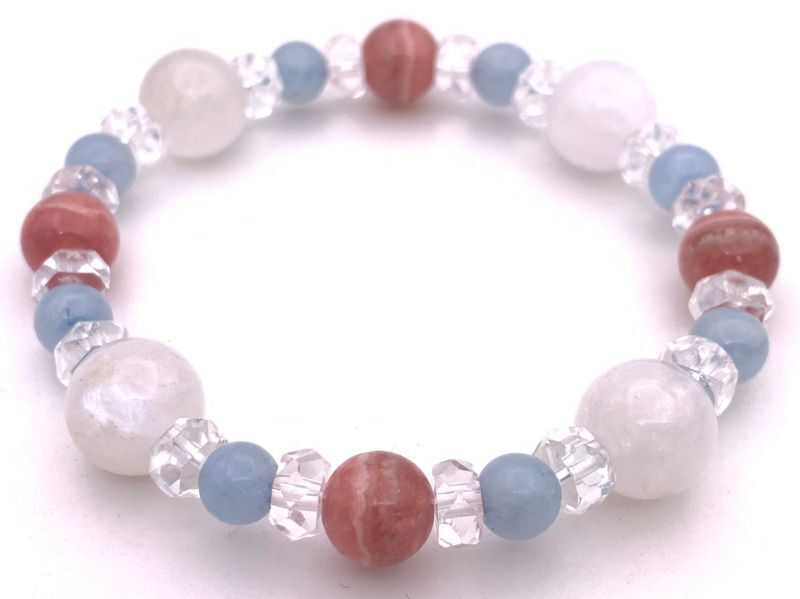 天然石インカローズ＆アクアマリン&ムーンストーンのブレスレット