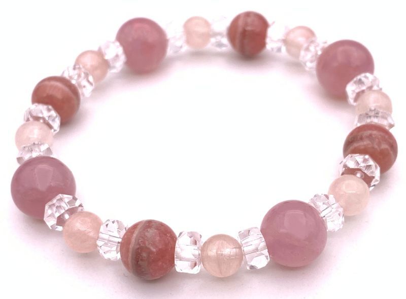 天然石インカローズ&マダガスカル産ディープローズクォーツ&モルガナイトのブレスレット
