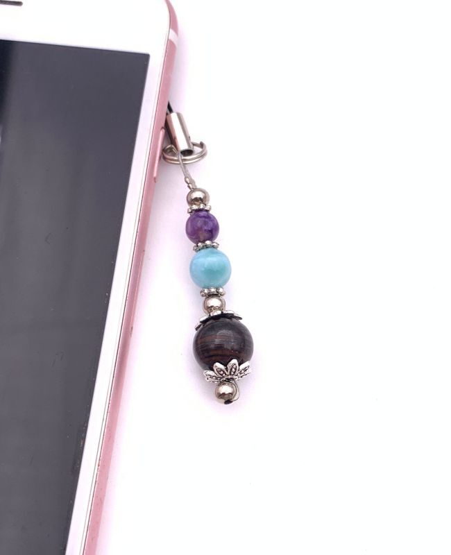 世界3大ヒーリングストーン☆天然石スギライト&ラリマー&チャロアイトのストラップ