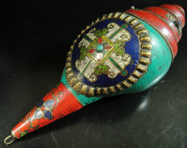 ◆チベット密教法具 法螺貝（シャンカ）羯磨（カツマ） M2