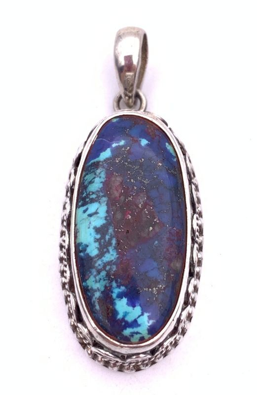 天然石クリソコラ（珪孔雀石）silver925トップ/HANDMADE-A1