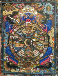 ◆六道輪廻図（WheelofLife）/タンカ／仏画／曼荼羅／チベット-A
