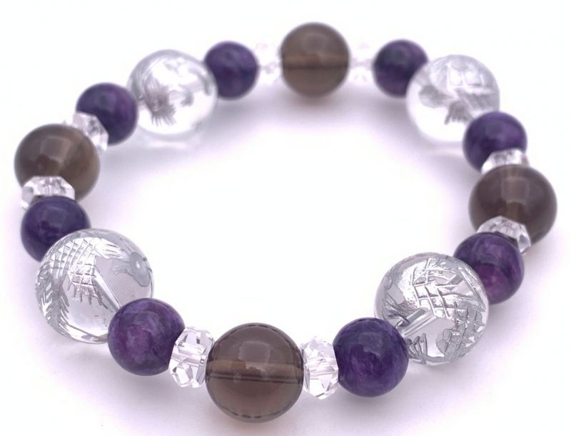 風水四神!天然石銀彫り水晶＆チャロ...