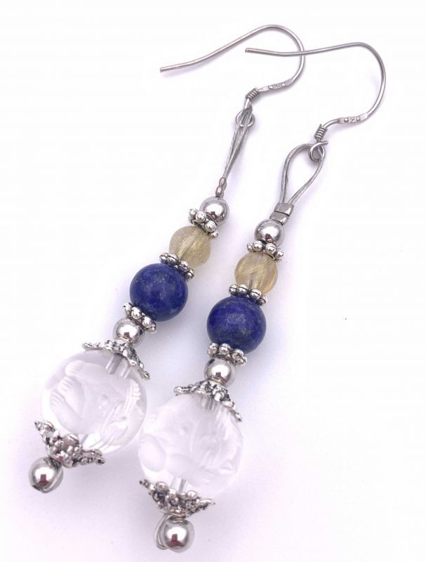 天然石彫り水晶☆招き猫＆ラピスラズ...