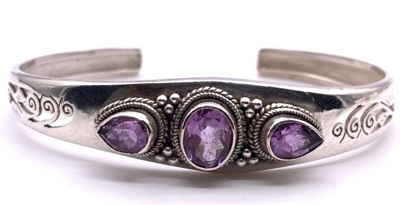 天然石アメジスト（紫水晶） silver925バングル-3