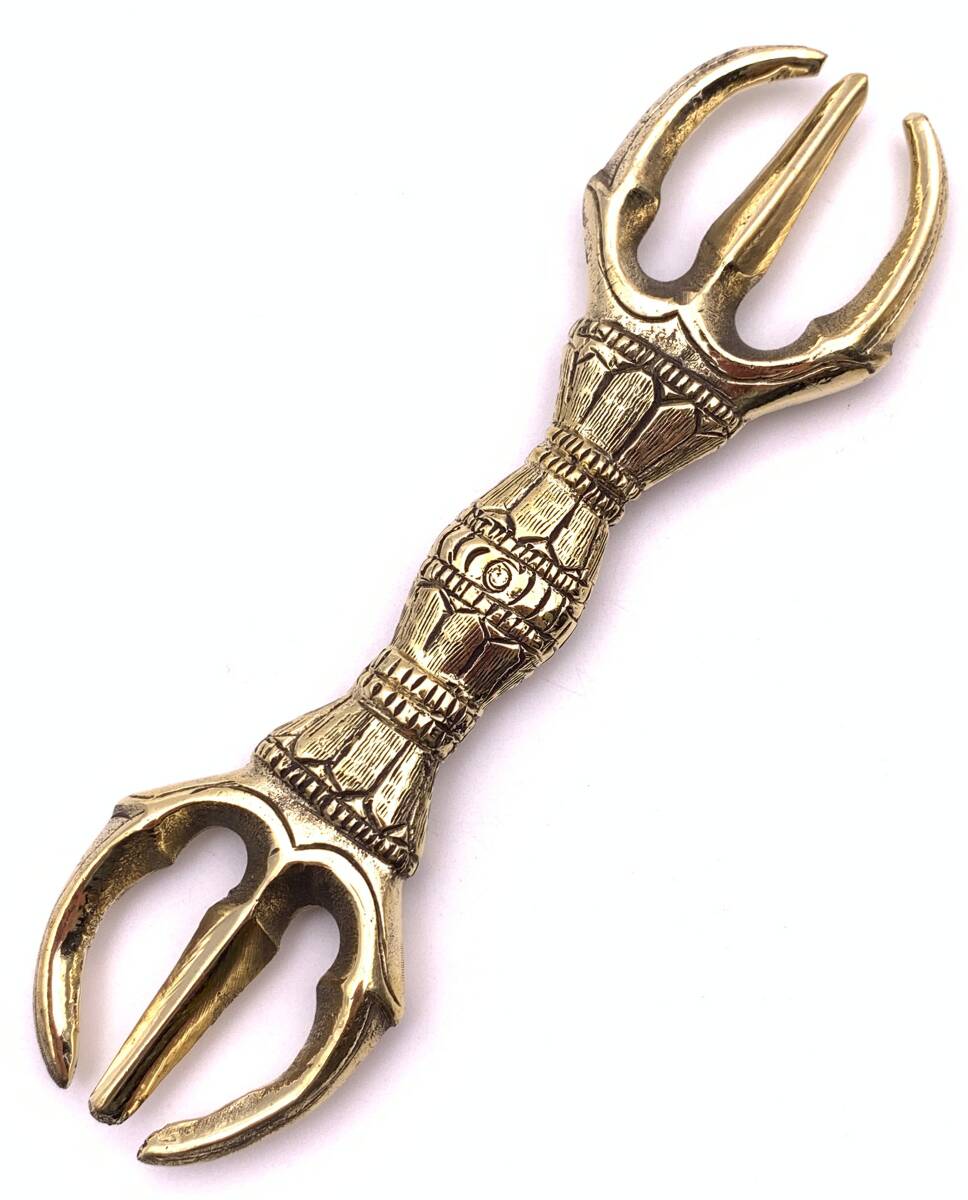 チベット密教法具　三鈷杵-ドルジェ（ゴールド）-A