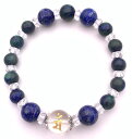 天然石水晶守護仏梵字金彫り12mm玉&ラピスラズリ&アズライトのブレスレット